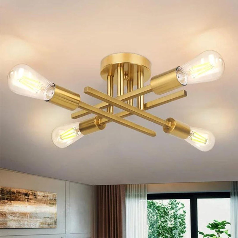 Lustre Luminária de Teto Industrial Moderno Dourado