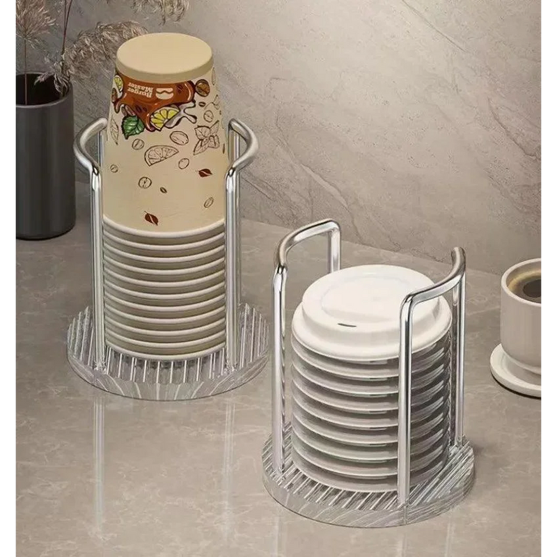 Suporte Organizador de Copos Descartáveis em Aço Inox e Acrílico