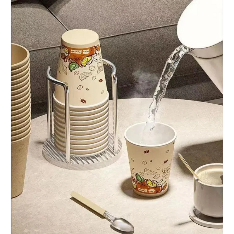 Suporte Organizador de Copos Descartáveis em Aço Inox e Acrílico