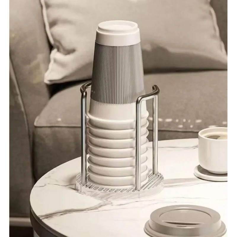 Suporte Organizador de Copos Descartáveis em Aço Inox e Acrílico