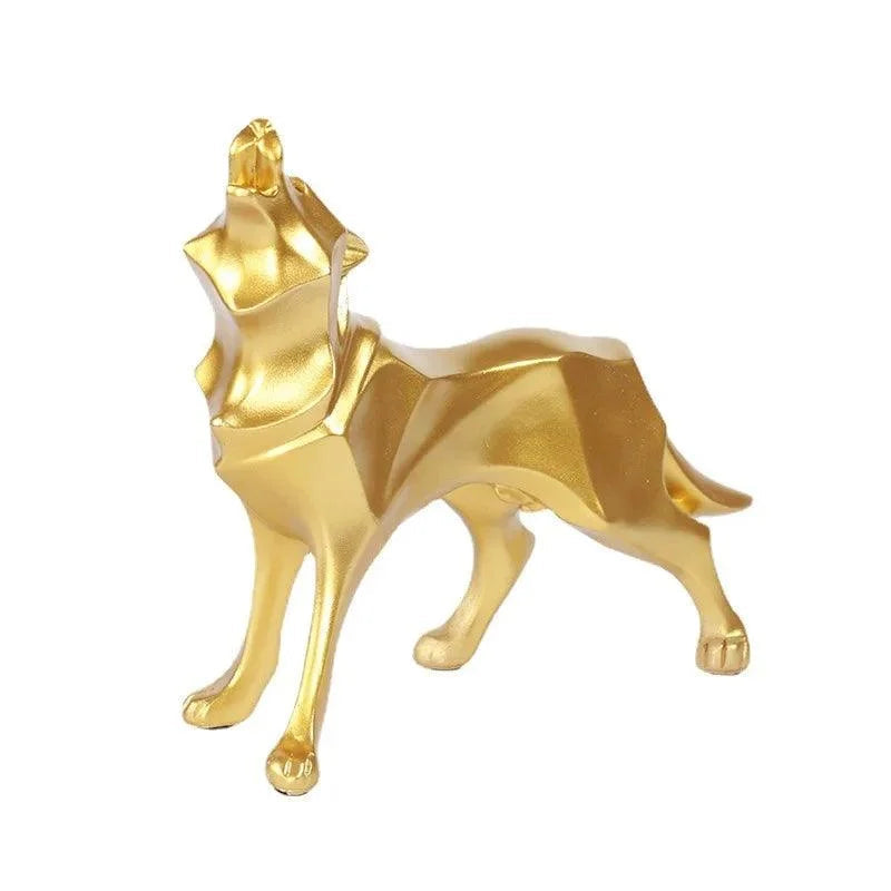 Estátua de Lobo Geométrico em Resina Estilo Nórdico
