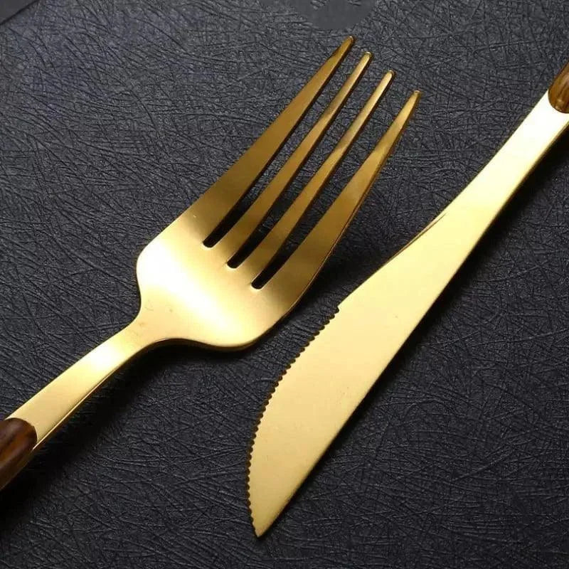 Jogo de Talheres de Aço Inox 30 Peças com Cabo Amadeirado