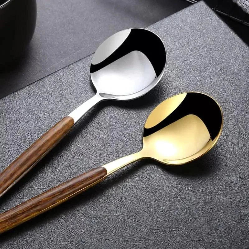 Jogo de Talheres de Aço Inox 30 Peças com Cabo Amadeirado