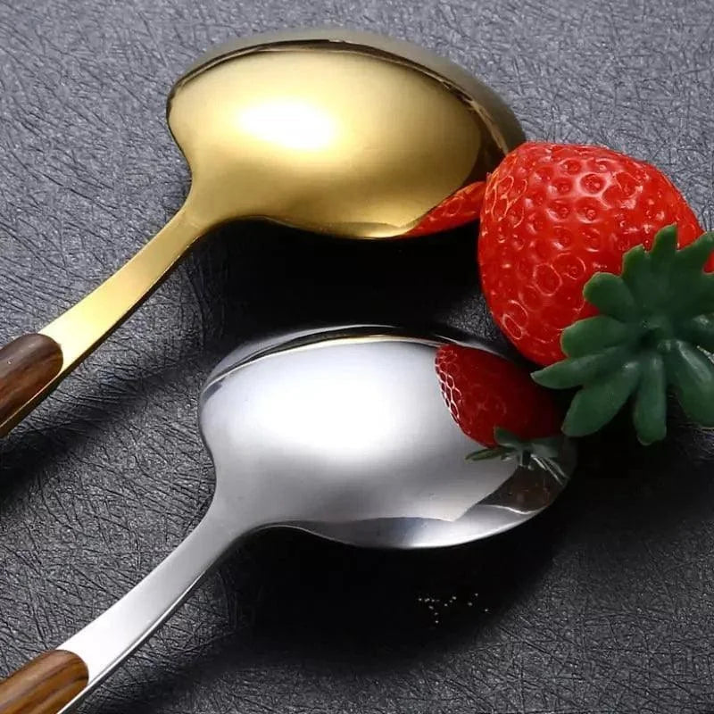 Jogo de Talheres de Aço Inox 30 Peças com Cabo Amadeirado