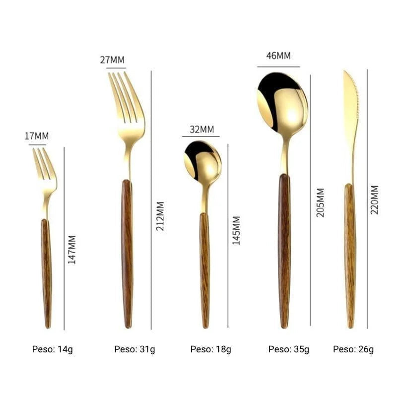 Jogo de Talheres de Aço Inox 30 Peças com Cabo Amadeirado