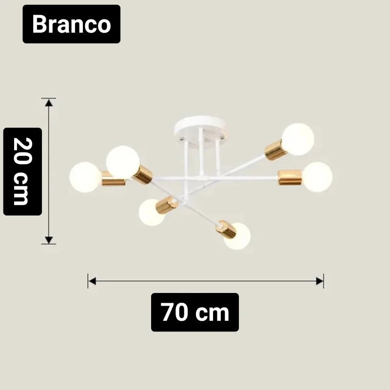 Lustre Led Nórdico Preto e Dourado para Quarto e Sala