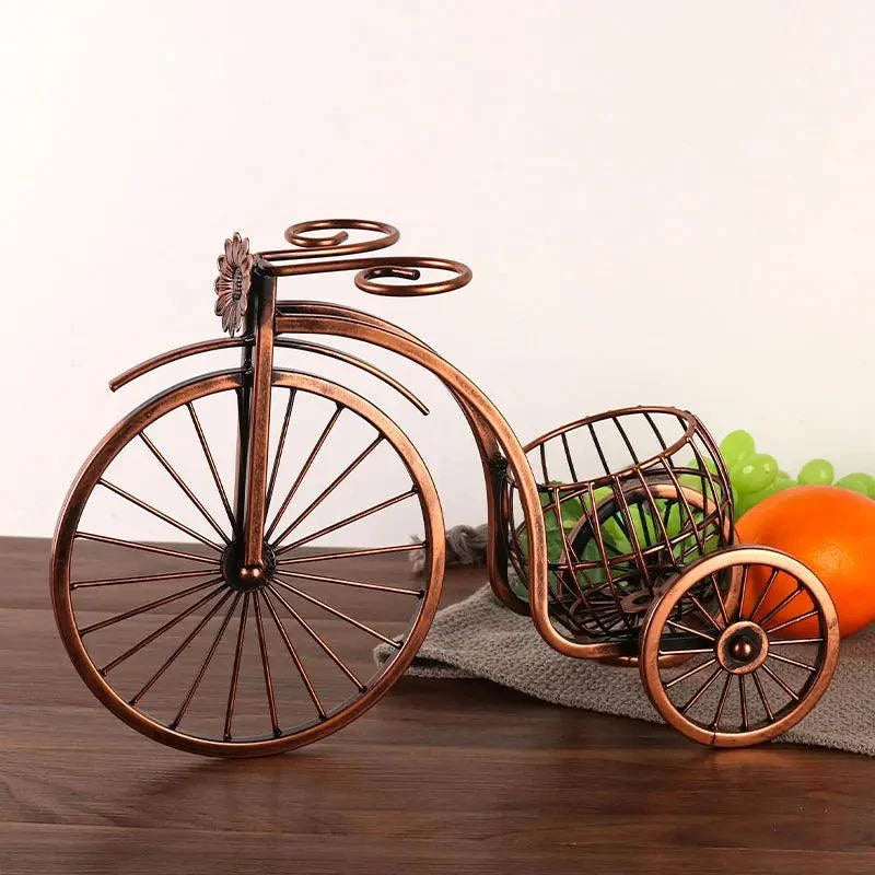 Porta Vinho Decorativo Metal Formato Bicicleta Design Retro Cobre