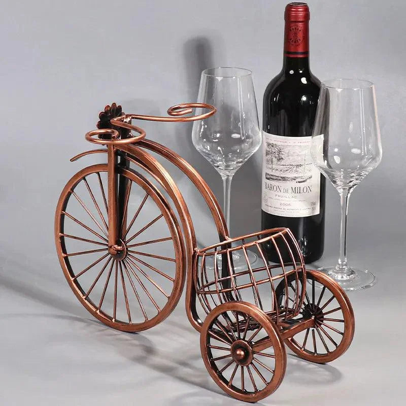 Porta Vinho Decorativo Metal Formato Bicicleta Design Retro Cobre