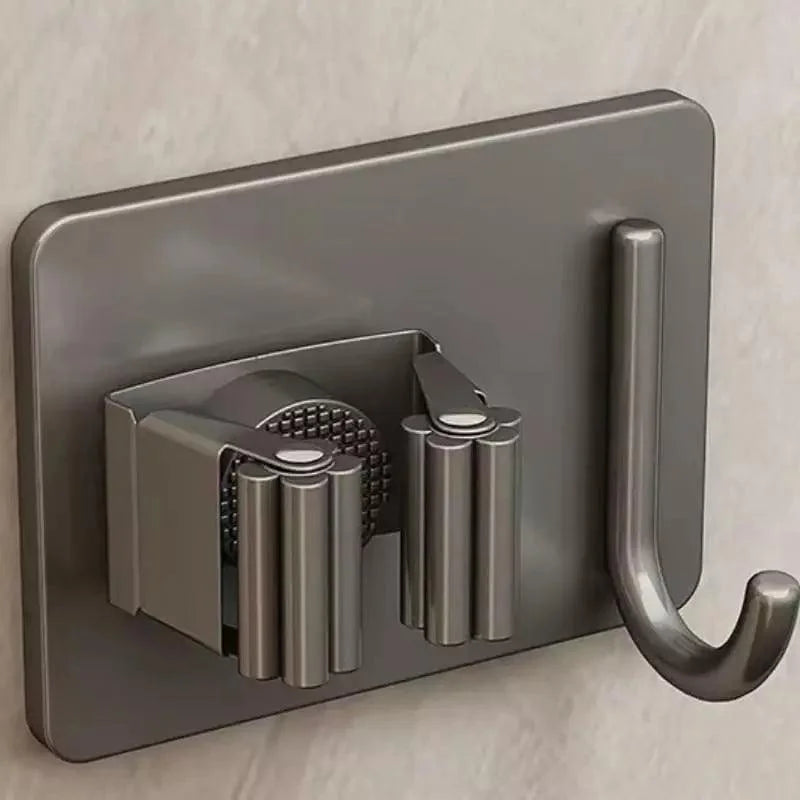 Suporte de Vassoura Adesivo de Parede em Aço Inox com Gancho