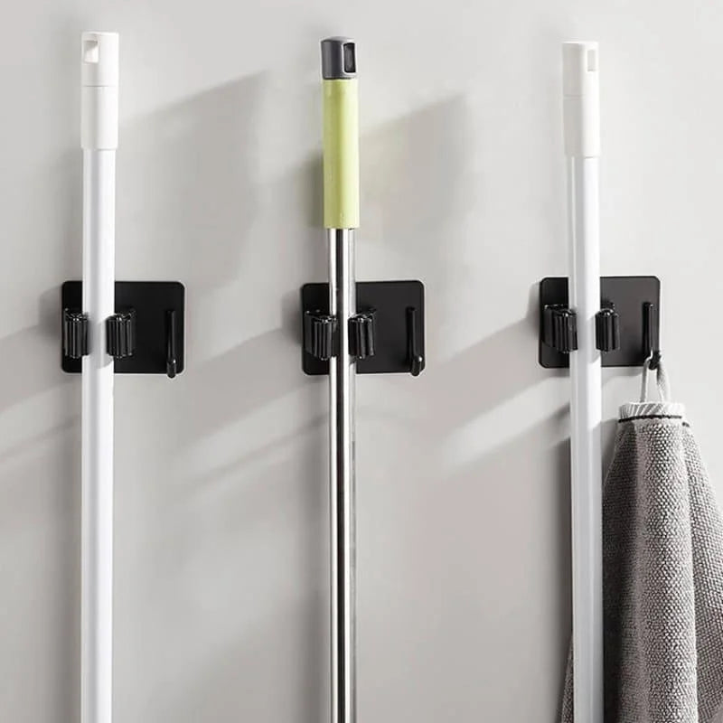 Suporte de Vassoura Adesivo de Parede em Aço Inox com Gancho