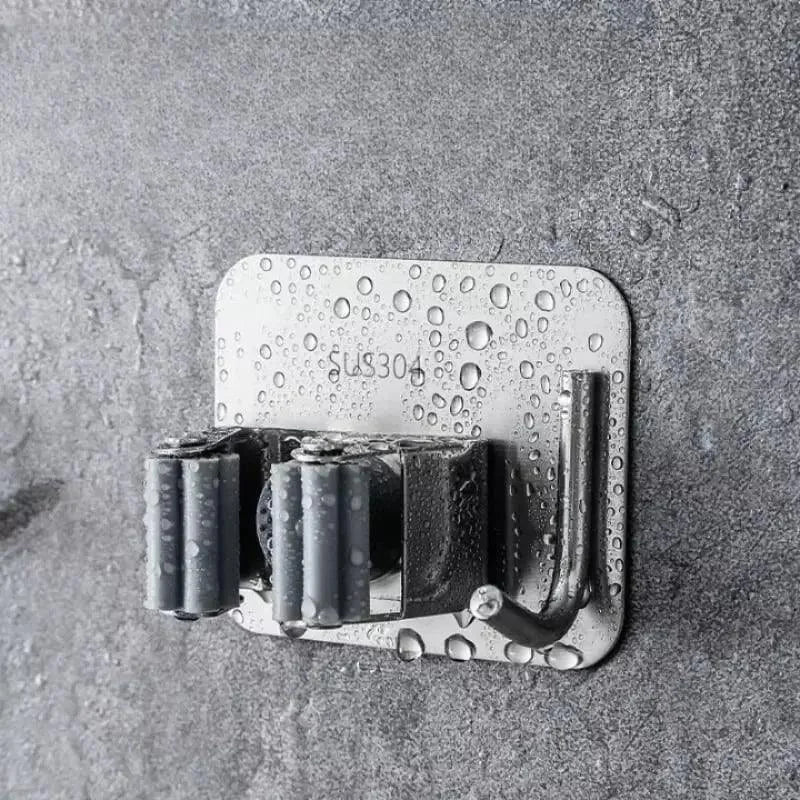 Suporte de Vassoura Adesivo de Parede em Aço Inox com Gancho