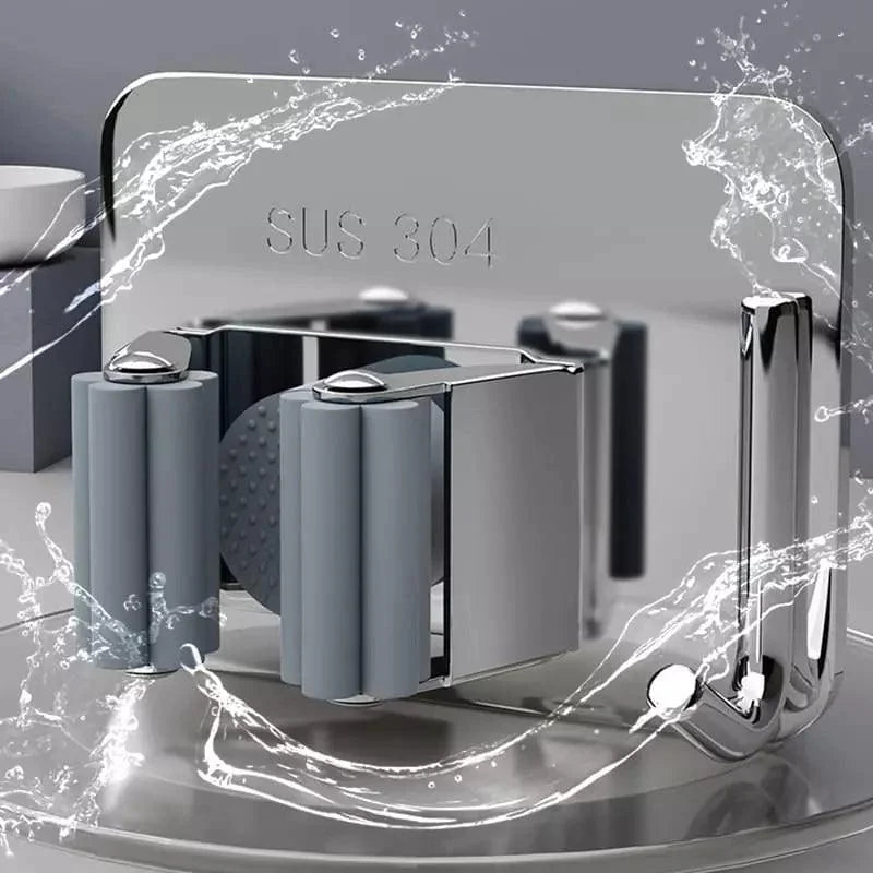 Suporte de Vassoura Adesivo de Parede em Aço Inox com Gancho